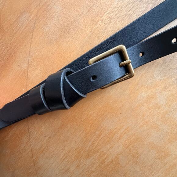 Madewell Leather Crisscross Skinny Belt English true back gold metal xs/s - Picture 3 of 5